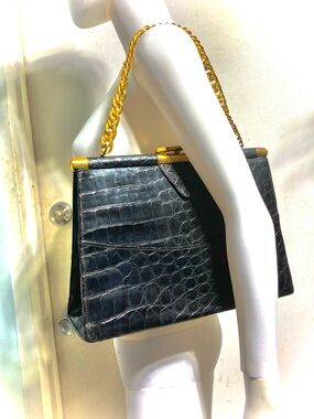 Vassar Vintage Black Genuine Alligator Swagger Handbag
